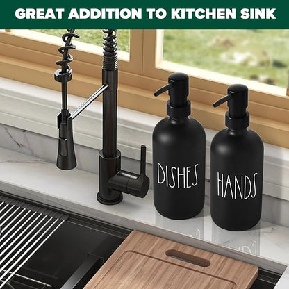 VIMERPA Hand and Dish Soap Dispenser Set, Matte Black Hands Dishes Soap Dispenser Set for Kitchen, 2 Pack Glass Soap Dispensers Set with Plastic Pump, 17 Fl Oz Refillable Liquid Soap Bottles - Image 5