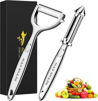 MAD SHARK Ultra Sharp Vegetable Peelers for Kitchen Fruit Apple Potato Peelers,Design with Ergonomic Non-Slip Handle, Y+I Shaped Stainless Steel Serrated(2pc） by MADSHARK