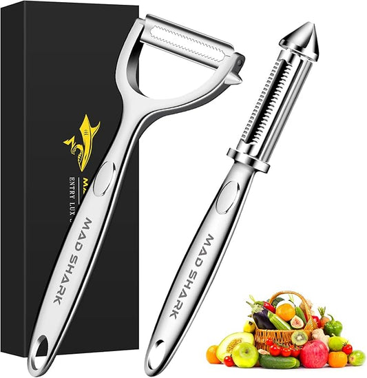 MAD SHARK Ultra Sharp Vegetable Peelers for Kitchen Fruit Apple Potato Peelers,Design with Ergonomic Non-Slip Handle, Y+I Shaped Stainless Steel Serrated(2pc） by MADSHARK