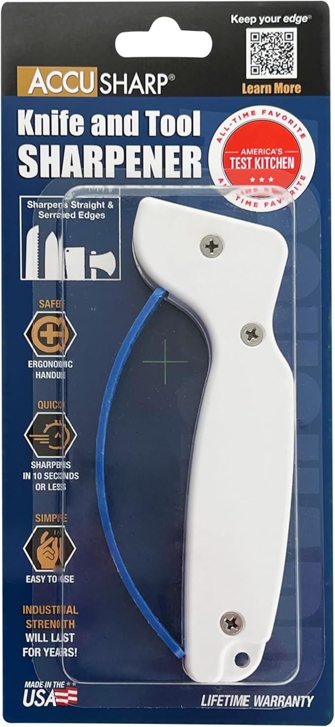 AccuSharp Knife Sharpener, Ergonomic Comfortable Handle, Compact & Easy to Use, Restore and Hone Straight & Serrated Knives, White - Image 3