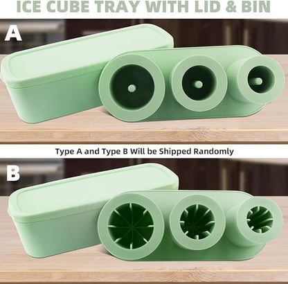Tcamp Ice Mold for Stanley Cup 30-40 oz Tumbler Cup Ice Mold, Silicone Ice Cube Tray With Lid and Bin for Chilling Cocktails, Whiskey, Drinks, Coffee, Easy Fill and Release Ice Maker (Green)