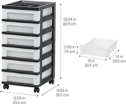 IRIS USA Craft Plastic Organizers and Storage, Rolling Storage Cart for Classroom Supplies, Storage Organizer for Art Supplies, Drawer Top Organizer for Small Parts, 6 Drawer, Black/Pearl - Image 3