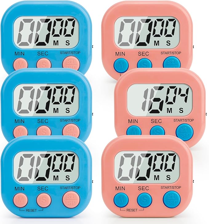 Digital Kitchen Timer, 6 Pcs Classroom Timers for Kids Teacher, Magnetic Countdown Minute Simple Timer for Cooking Study Exercise Game Baking Reading Gym Meeting Work Task Classroom (Blue/Pink)