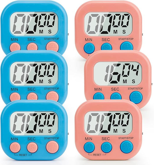 Digital Kitchen Timer, 6 Pcs Classroom Timers for Kids Teacher, Magnetic Countdown Minute Simple Timer for Cooking Study Exercise Game Baking Reading Gym Meeting Work Task Classroom (Blue/Pink)