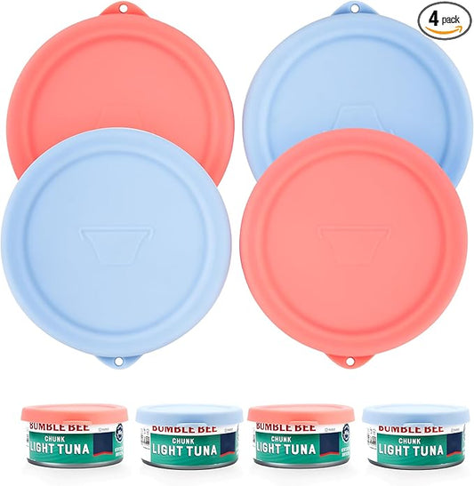 4 Packs 4-inch/9.5cm Silicone Can Lids for Bumble Bee | StarKist | Chicken of the Sea 12oz Tuna Can, Can Covers for 4.0-inch Canned Food, Food Storage Cover, Freezer&Dishwasher Safe (Can NOT Included)