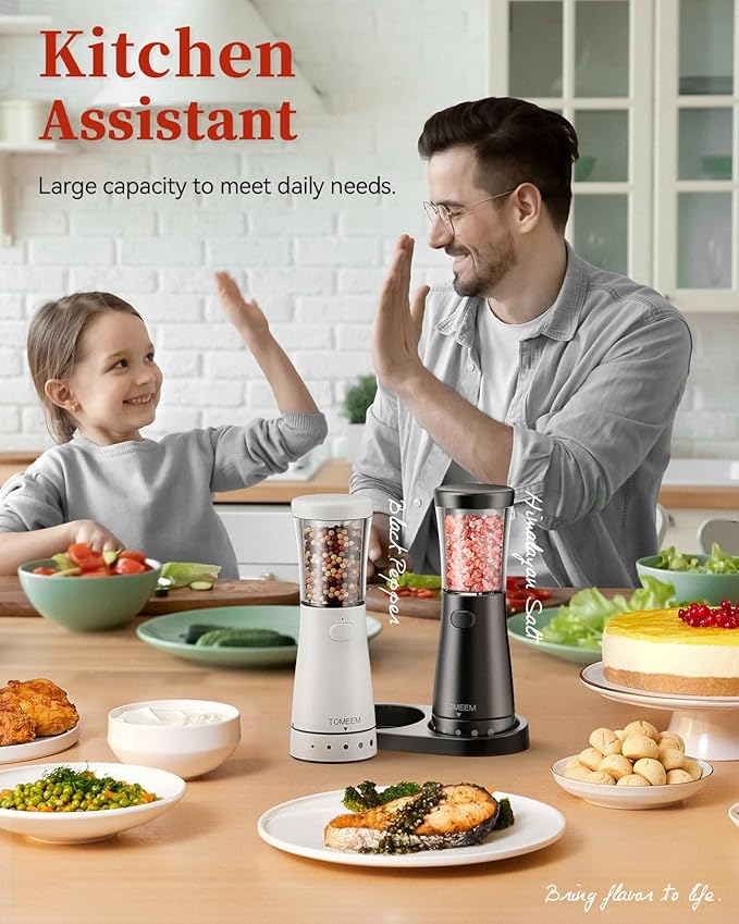 Electric Salt and Pepper Grinder Set with Storage Base, Stainless Steel Rechargeable Salt and Pepper Grinder Set with 4.5 oz Large Capacity, 1.8" Wide Mouth, Adjustable Coarseness, Ideal for Kitchen - Image 8
