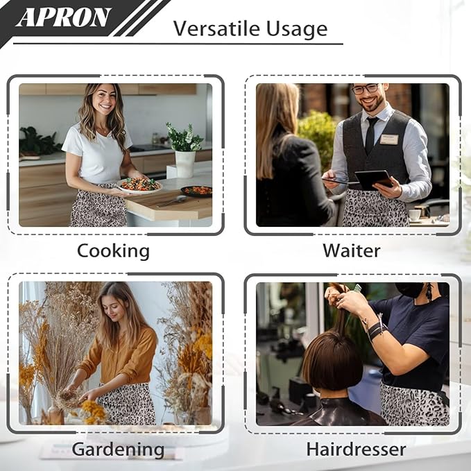 Server Apron with 3 Pockets, Waterproof Oil Waitress Waiter Half Apron for Restaurant Hotel Kitchen Cafe