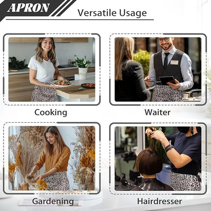 Server Apron with 3 Pockets, Waterproof Oil Waitress Waiter Half Apron for Restaurant Hotel Kitchen Cafe