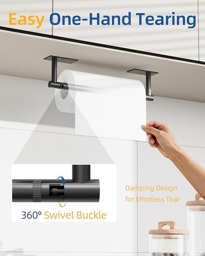RUACQ Paper Towel Holder Under Cabinet, Wall Mounted or Adhesive Stainless Steel Paper Towel Holder,Square Base Paper Towel Rack for Kitchen, RV, Bathroom (Matte Black)