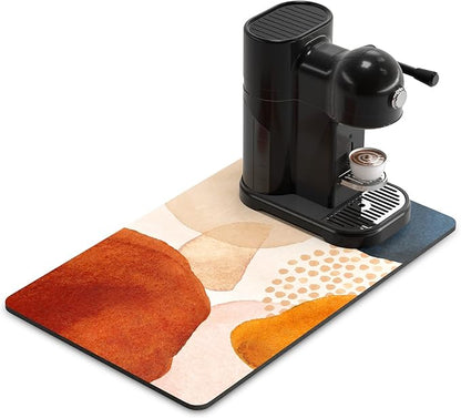 Rnivvi Coffee Mat, 12" x 19" Cute Boho Theme Coffee Bar Mats for Espresso Machine Station Accessories and Organizer, Hide Stain Rubber Backed Absorbent Dish Drying Pad for Kitchen Counter, Stones by Rnivvi
