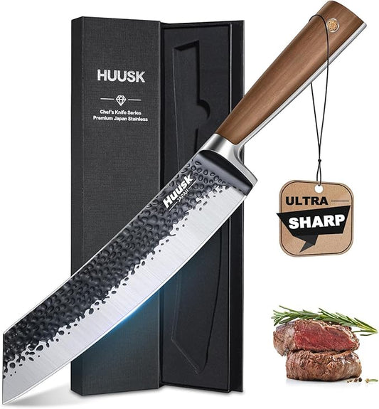 Huusk Butcher Knife 8.5 Inch Meat Cleaver Knife Japanese Vegetable Cleaver High Carbon Steel Meat Cutting Knife Hand Forged Knives for Home Kitchen BBQ with Present Box by HuuskKnife