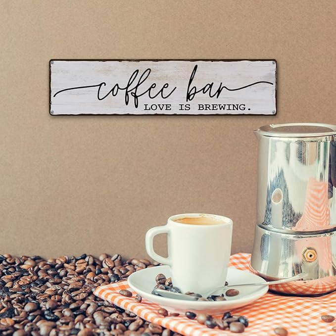 Coffee Bar Sign, Love is Brewing Signs, Retro Metal Tin Sign, Vintage Coffees Wall Art, Decorations for Kitchen, Cafe, Coffee Station, Home Bar, Decorative Metal Wall Signs 15.8x4 Inches - Image 6