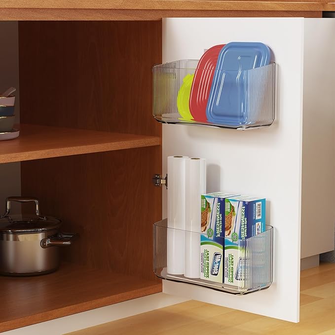 MaraFansie 2 Pack Over Cabinet Organizer Storage Lid Organizer Caddy Space Saver No Drilling Adhesive Hook Over Door Organizer, Transparent, MFLO2PUSNEW - Image 2