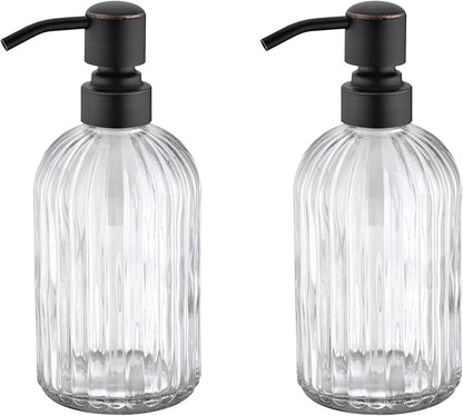 Dish Kitchen Soap Dispenser, Oil Rubbed Bronze Bathroom Liquid Soap Dispensers,with Rustproof Stainless Steel Pump,16 Oz Clear Glass Bottle,2 Packs