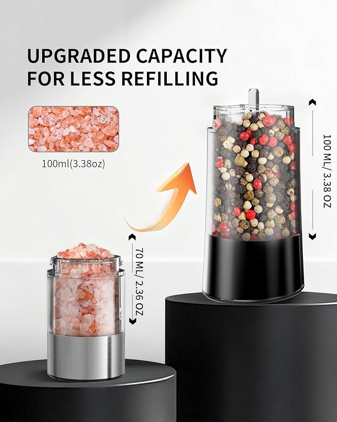 CIRCLE JOY Gravity Sensor Salt and Pepper Grinder Set with Charging Base, Electric Salt and Pepper Mills Set with LED Light, Adjustable Coarseness, No Battery Needed, for Home Kitchen BBQ - Image 5