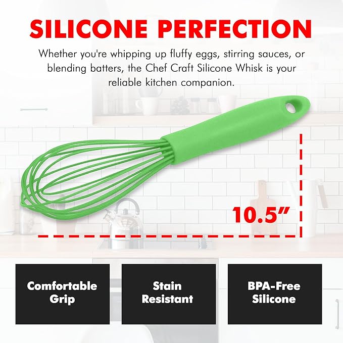 Chef Craft Premium Silicone Wire Cooking Whisk, 10.5 inch, Green - Image 4