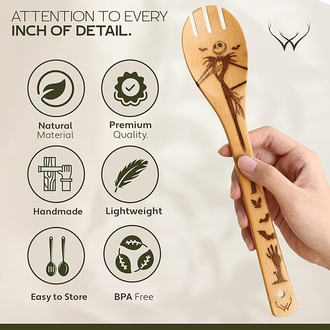 Nightmare Wooden Spoons for Cooking Before Christmas - Wooden Utensil Set with Spatulas & Spoons, Heat-Resistant, Eco-Friendly Kitchen Utensils for Non-Stick Cookware - Image 5