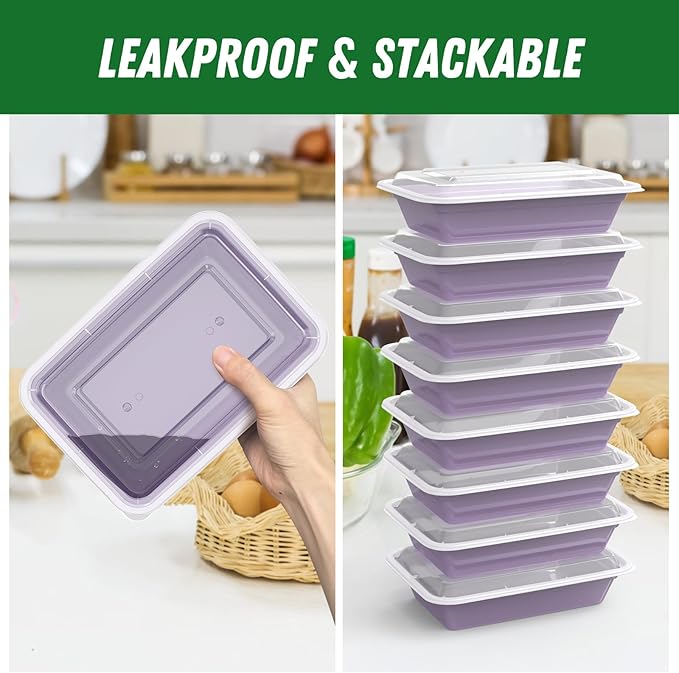 50 Pack (100-Piece) 32 oz Meal Prep Containers Reusable with Easy Open Lids, Sturdy Leakproof Food Safe, Microwave Freezer Dishwasher Safe, To Go Take Out Plastic Food Storage Pans with Lids, Lilac - Image 4