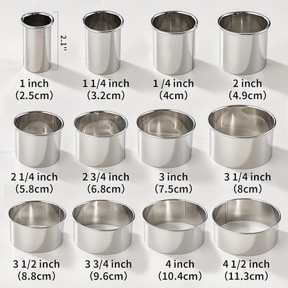 12 Pcs 304 Stainless Steel Biscuit Cutter Set, Round Cookie Cutters for Baking (1/2/3/4/5'') with PP Storage Box, Dough Pastry Cake Circle Cutting Ring Molds, Non-Rust Double Thickness & 2.1‘’ High - Image 2