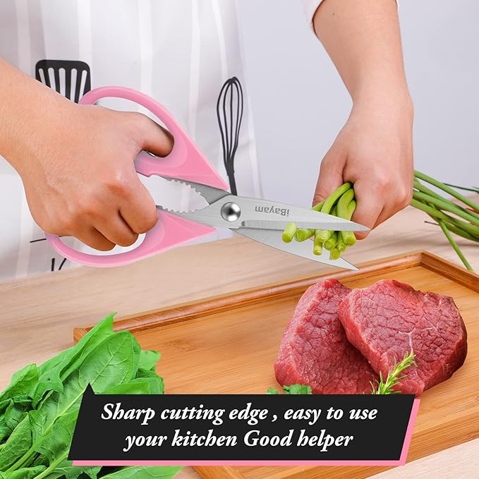 iBayam All Purpose 8.5" Cooking Scissors with Sheath, Pink Kitchen Gadgets for Women, Mom, Wife, Her - Image 6