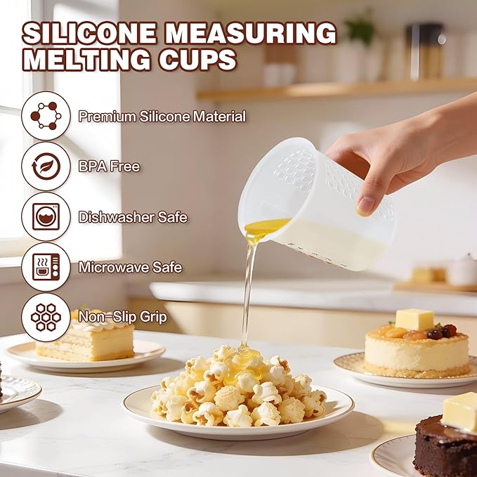 Silicone Measuring Cups Set 10Pcs 125ml for Cooking Reusable Baking Supplies Silicone Flexible Melting Measure Cup for Butter, Chocolate