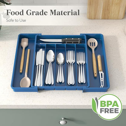 Lifewit Silverware Drawer Organizer, Expandable Utensil Tray for Kitchen, BPA Free Flatware and Cutlery Holder, Adjustable Plastic Storage for Spoons Forks Knives, 10.9"-17.5" x 13.7", Dark Blue - Image 7