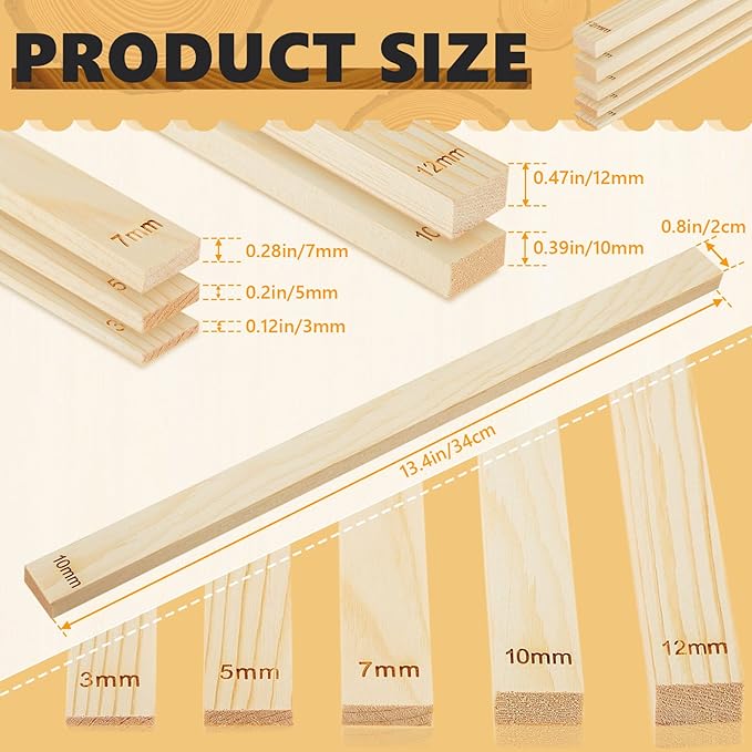 Sasylvia 10 Pcs Pottery Rolling Pin Guides Wood Teaching Rolling Mud Stick Guide Set Polymer Clay Depth Guide Pottery Tools Clay Mudboard Tools (5 Size,Wood Color) - Image 2