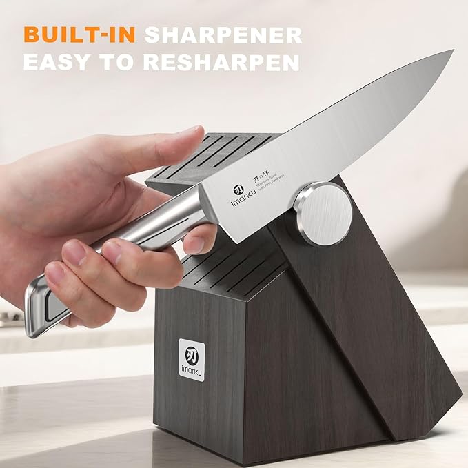 Knife Sets for Kitchen with Block imarku G14 Japanese Knife Set Stainless Steel Kitchen 14pcs, Built-in Sharpener, Sharp Knives with Non-slip Ergonomic Handle - Dishwasher Safe, Home Essential Gifts - Image 5
