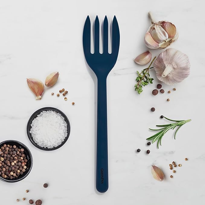 GreenPan Silicone Ultimate Fork, Mixing Stirring Serving, Cooking Kitchen Utensil, Flexible Rubber Nonstick Cookware, Rigid Steel Core, Heat-Resistant, Anti-Slip Handle, BPA-Free Dishwasher Safe, Blue - Image 2