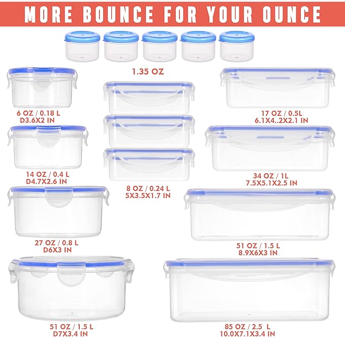 RockBerry 32 Pcs Large Plastic Food storage containers-85 oz to Sauces Box Stackable Kitchen storage bowls sets-BPA Free Leak proof with lids airtight-Microwave freezer safe lunch boxes - Image 2