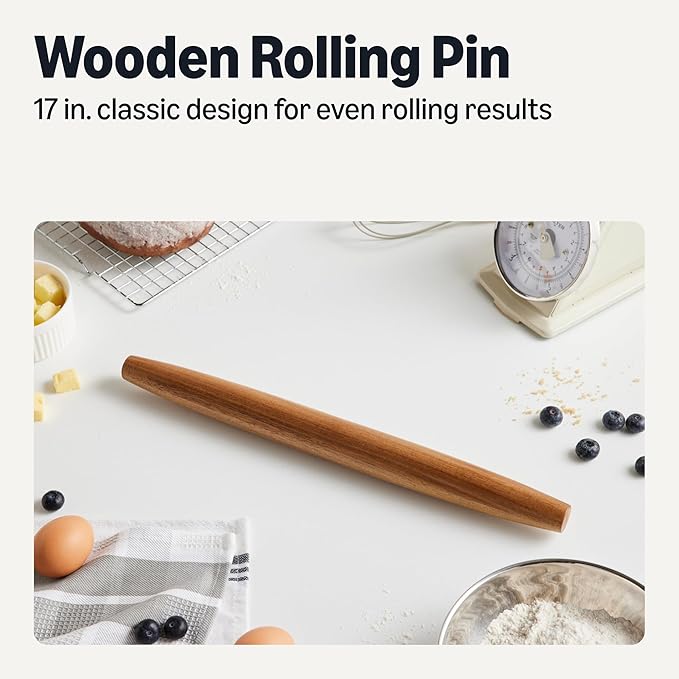 Amazon Basics Wooden French Rolling Pin, 17 in., Acacia Wood, Nonstick, Hand Wash Only - Image 2