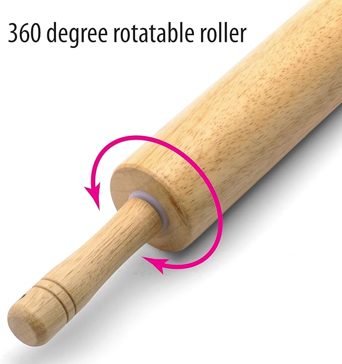 FARBERWARE Classic Wood Rolling Pin, 18-Inch Hardwood Dough Roller for Baking Pizza, Pies, Pastry and Cookies, Ergonomic Handles, Kitchen Essential - Image 3