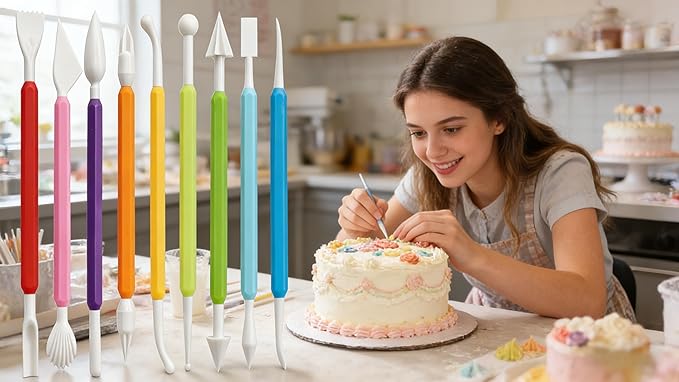 9-Piece Fondant Sculpting Tool Set - Plastic Cake Decorating Pens for Flower Modeling & Baking - Image 2