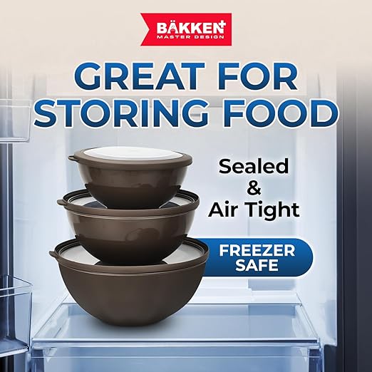 Bakken Master 12 Piece Plastic Nesting Bowls with Lids - Mixing Bowls Set includes 6 Prep Bowls and 6 Lids, BPA-Free, Reusable Meal Prep Containers, Microwave, Freezer & Dishwasher Safe, Brown - Image 8