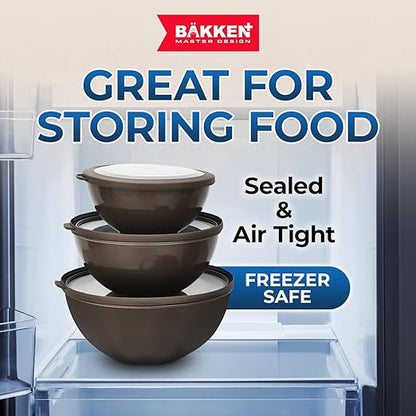 Bakken Master 12 Piece Plastic Nesting Bowls with Lids - Mixing Bowls Set includes 6 Prep Bowls and 6 Lids, BPA-Free, Reusable Meal Prep Containers, Microwave, Freezer & Dishwasher Safe, Brown - Image 8