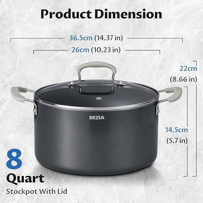 8 Quart Nonstick Stock Pot with Lid - BEZIA Ceramic Large Soup Pot for Family Cooking, Induction Ready, Stay-Cool Silicone Handles, Easy Cleanup, Perfect for Stews, Pasta & Batch Cooking - Image 7