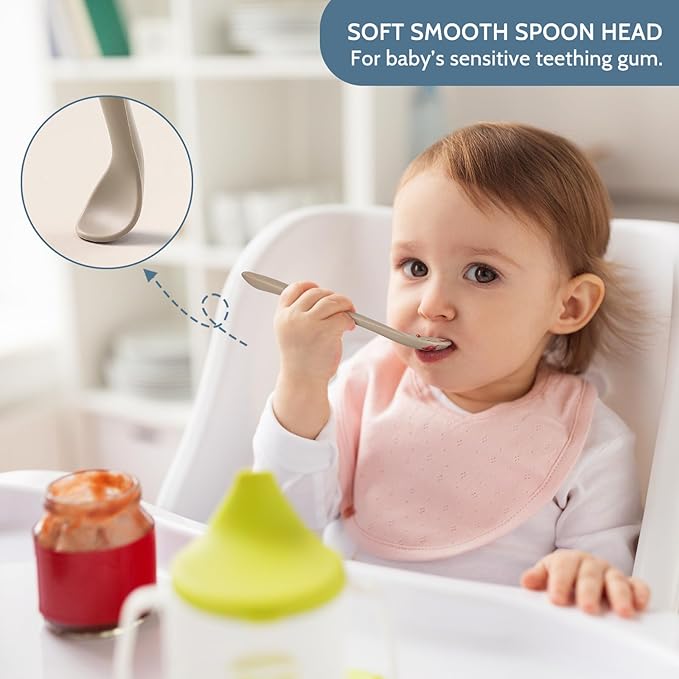 6 Piece Silicone Baby Feeding Spoons, First Stage Infant Soft-Tip Easy on Gums, Training Spoon Self-feeding, Utensils Supplies, Dishwasher & Boil-proof - Blue - Image 4