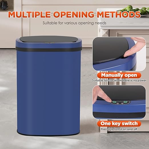 PayLessHere | 13 Gallon Stainless Steel Trash Can | Deep Blue | Automatic Touchless Lid with Motion Sensor | Kitchen Garbage Can with Waterproof Design | for Home, Office, Bathroom | Pack of 1 - Image 4