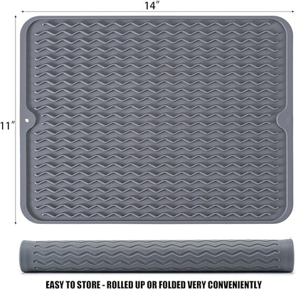 Large 14" x 11" Silicone Dish Drying Mat for Kitchen Counter, Easy clean, Quick Dry, Heat-resistant Dish Drainer Mat for Sink,Refrigerator or Drawer liner (Food Grade Silicone-Grey) - Image 2