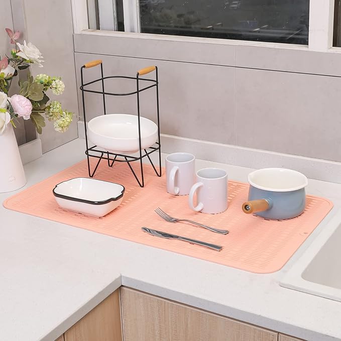 MicoYang Silicone Dish Drying Mat for Multiple Usage,Easy clean,Eco-friendly,Heat-resistant Silicone Mat for Kitchen Counter or Sink,Refrigerator or Drawer Liner Pink 4XL 32 inches x 18 inches - Image 6