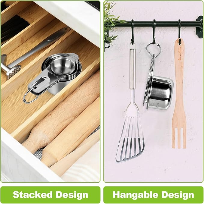 Stainless Steel Measuring Cups Set of 7, Stackable Measure Cups Kitchen Gadgets for Cooking Baking Supplies Tools, Nesting Metal Cup Spoons Easy to Read Markings for Dry & Liquid Measurements Baker - Image 4