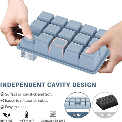Silicone Ice Cube Tray 3 Pack - EASY RELEASE ice cube tray with lid, BPA Free Ice Cubes Trays for Freezer,ice cube mold for Cocktail,Whiskey (Blue+Pink+Green) - Image 2