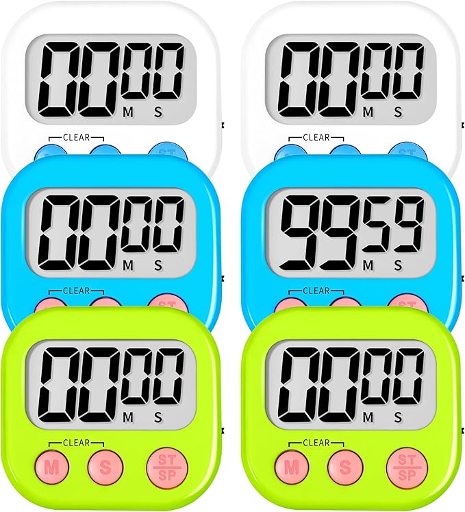 ZILLEEN 6 Pack Kitchen Timers for Cooking Digital Classroom Timers for Teachers Kids White Blue Green by ZILLEEN