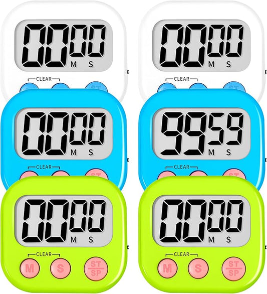 ZILLEEN 6 Pack Kitchen Timers for Cooking Digital Classroom Timers for Teachers Kids White Blue Green by ZILLEEN