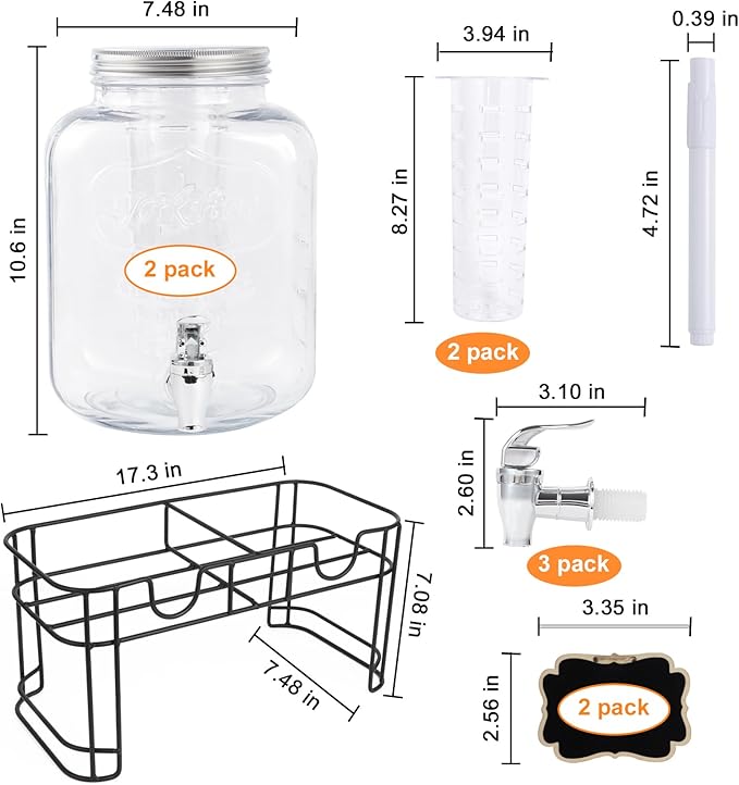 1.5 Gallon Glass Drink Dispensers For Parties-Set of 2,Drink Dispenser with Fruit Infuser & Stand,Juice or Beverage Dispenser for BBQ, Picnic, Party,Water Dispenser Laundry Detergent Dispenser - Image 2