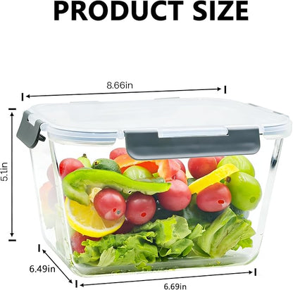 2 Pack Large Glass Food Storage Containers with Lids 85oz/10.5cup Big Airtight Storage Containers for Rotisserie Chicken Meal Prep Leftovers, BPA Free & Leak Proof, Microwave, Oven Safe (gray)
