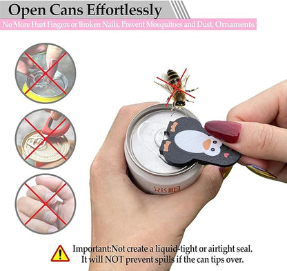 Soda Can Tab Opener Mini Soda Can Cover Easy Tab Opener and Drink Protector Cute Beverage Barricade Soda Protector for Beer,Coke,Aluminum Cans at Party,BBQ, Beach(Penguin)