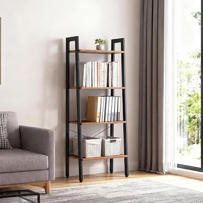 DUMOS Ladder Shelf, 4-Tier Display Bookshelf, Industrial Style Storage Standing Shelf, Decorative Shelves with Stable Frame for Living Room, Bedroom, Office, Kitchen, Bathroom, Brown - Image 7