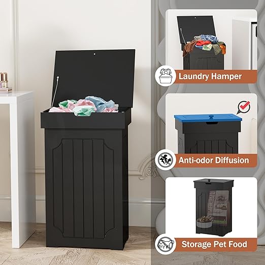 Function Home Trash Can Cabinet, 13 Gallon Kitchen Garbage Can, Wood Recycling Trash Bin, Freestanding Dog Proof Trash Can, Farmhouse Trash Cabinet with Lid for Home Kitchen Bathroom, Black - Image 6