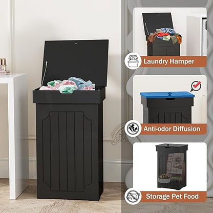 Function Home Trash Can Cabinet, 13 Gallon Kitchen Garbage Can, Wood Recycling Trash Bin, Freestanding Dog Proof Trash Can, Farmhouse Trash Cabinet with Lid for Home Kitchen Bathroom, Black - Image 6